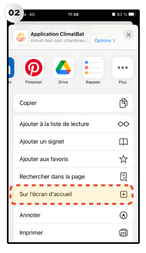 Ajouter à l'écran d'accueil sur Apple