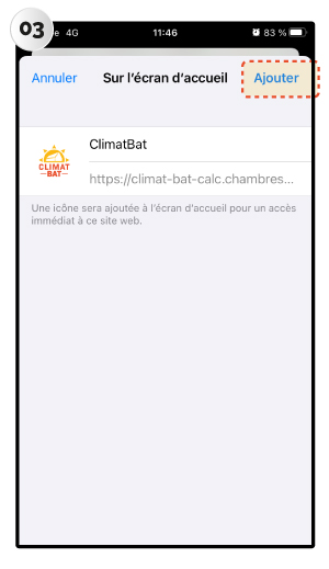 Ajouter l'icone de ClimatBat sur l'écran d'accueil Apple