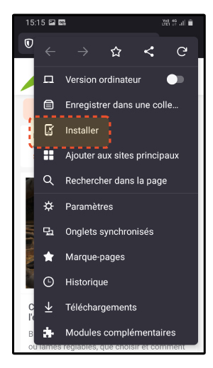 Installer l'application via le naviguateur